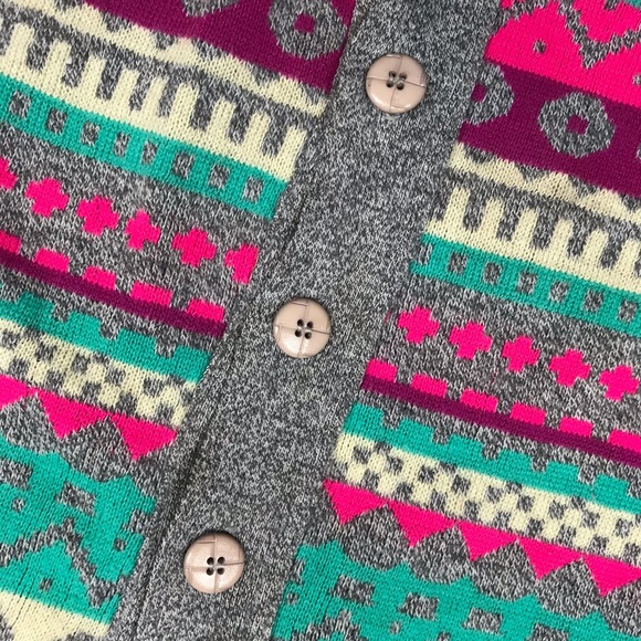 Vintage 80s Geometric Cardigan Sweater Multi Colour Long Sleeve Large - Picture 2 of 5
